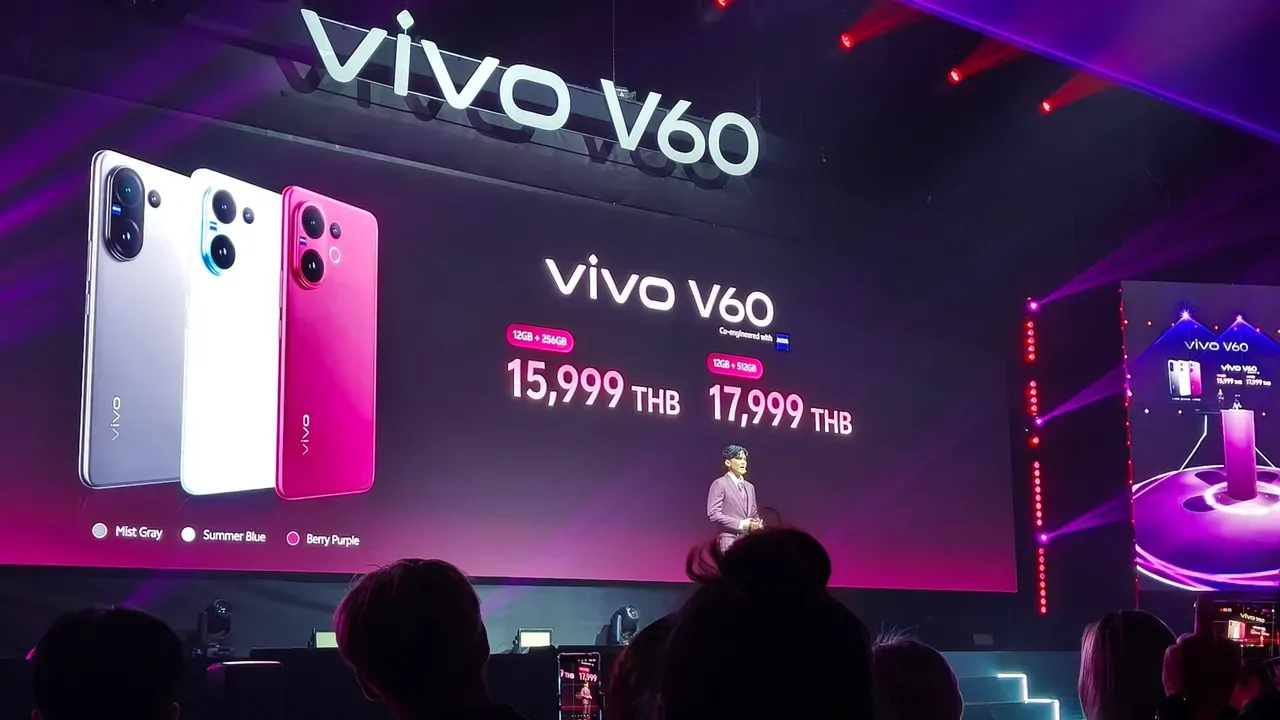 vivo V60 เปิดตัวในไทยอย่างเป็นทางการ จับตลาดกลาง ชูจุดเด่นกล้อง ZEISS และพลังชิป Snapdragon 7 Gen 4